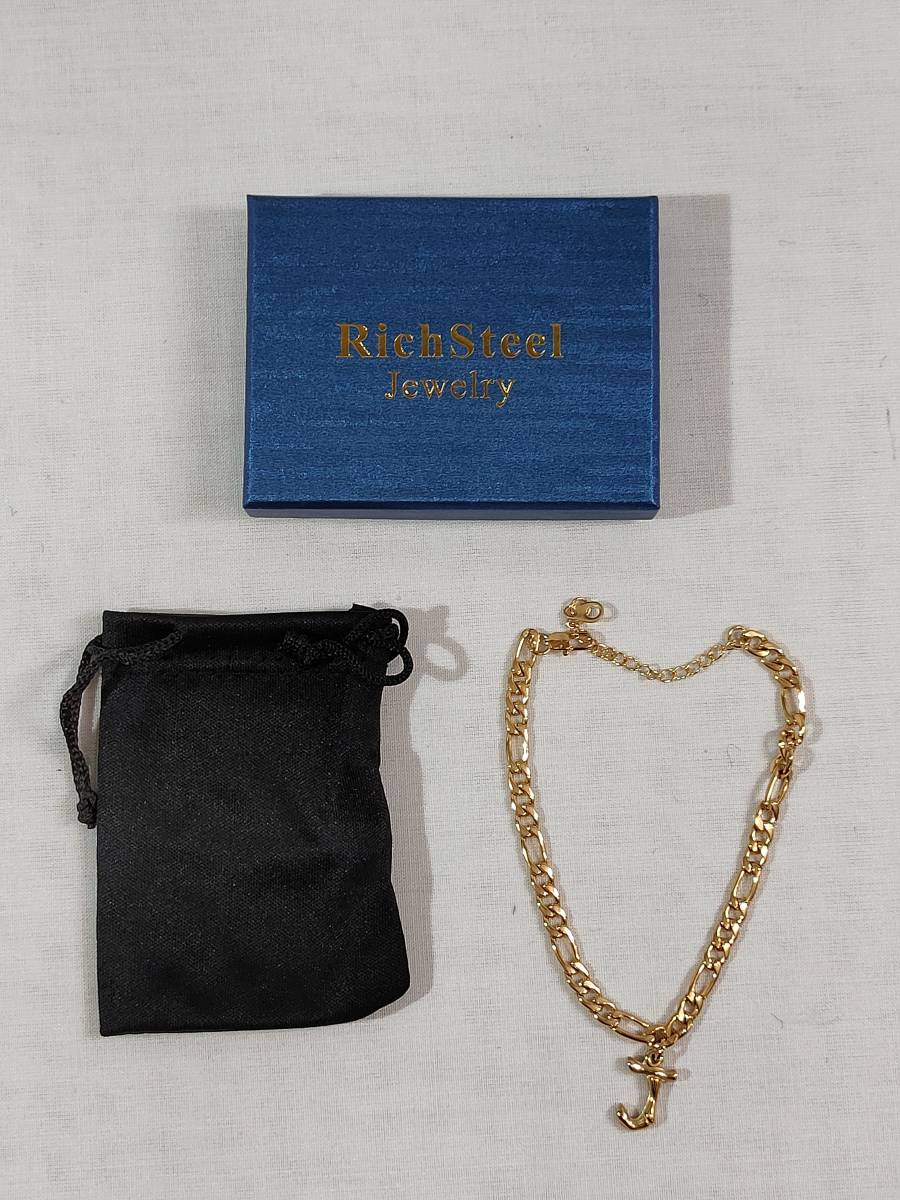 [1 jpy exhibition ]Richsteel anklet Gold initial J charm Figaro chain adjustment possibility summer fashion 