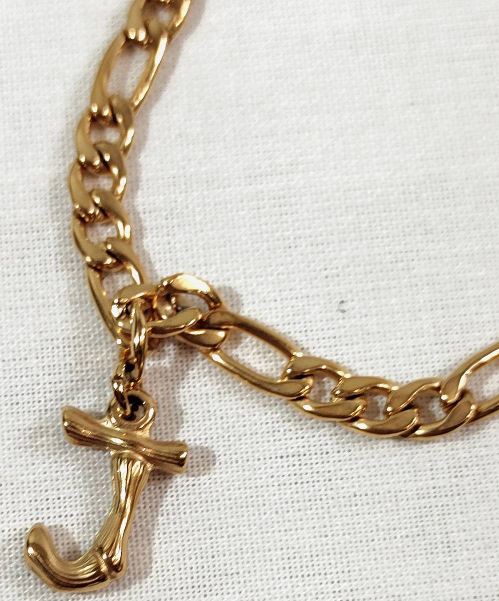 [1 jpy exhibition ]Richsteel anklet Gold initial J charm Figaro chain adjustment possibility summer fashion 