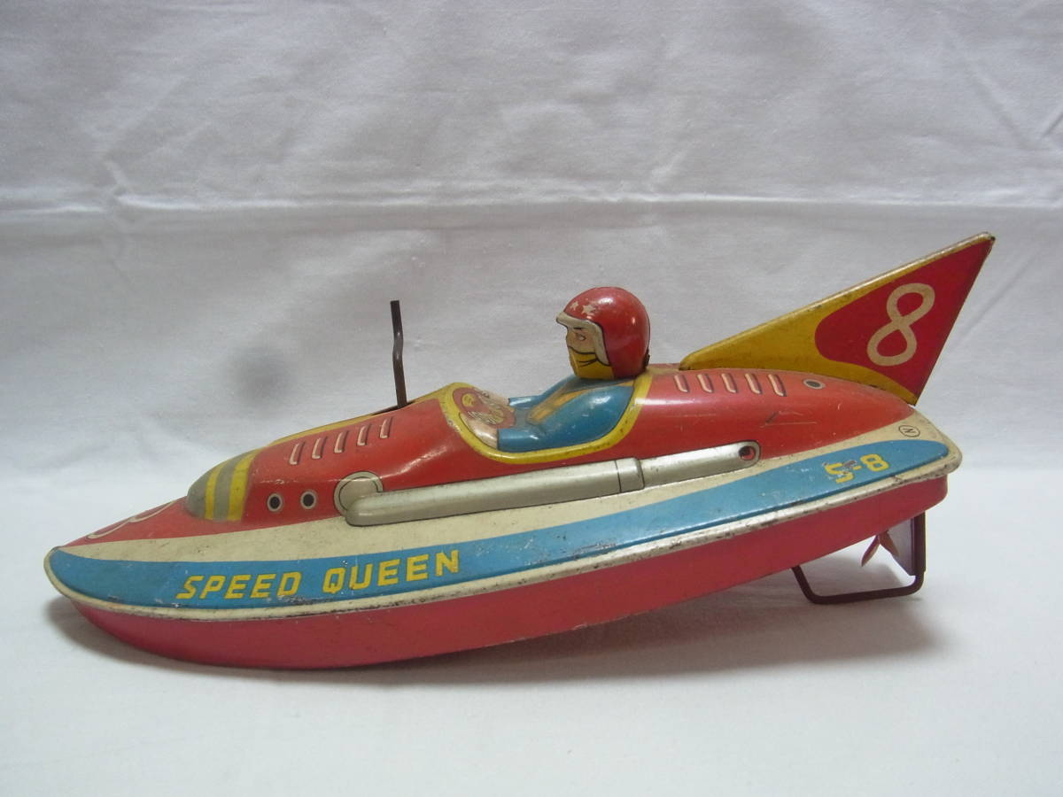 * tin plate boat SPEED QUEEN Nakayama shop N Mark Vintage antique retro toy made in Japan MADE IN JAPAN that time thing present condition *60