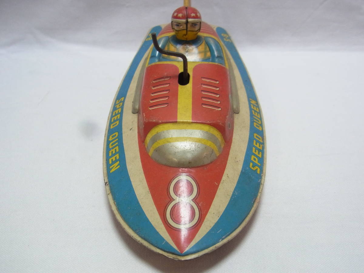 * tin plate boat SPEED QUEEN Nakayama shop N Mark Vintage antique retro toy made in Japan MADE IN JAPAN that time thing present condition *60