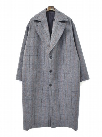 STUDIO NICHOLSON Studio Nicole sonWINDOWPANE CHECK WOOL OVERCOAT window авторучка проверка шерсть over пальто L GREY SN-404A