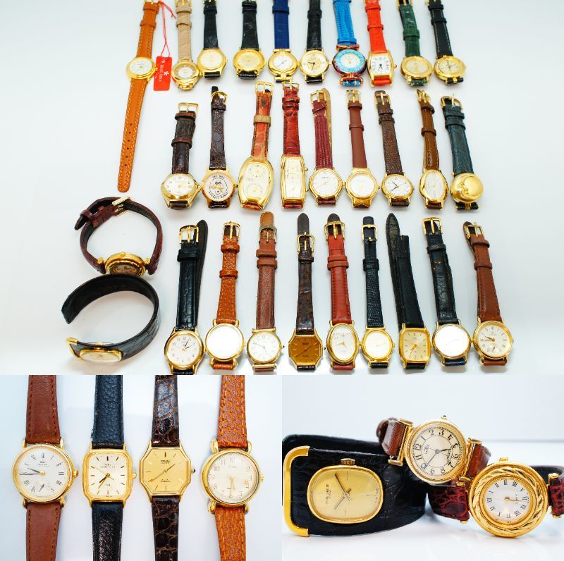 A96●美品含む 30点セット GOLD COLOR ゴールド金 レディース腕時計 革 レザー SEIKO/CITIZEN/CASIO/ORIENT/PIERRE LHUILLIER他 大量まとめ_画像1