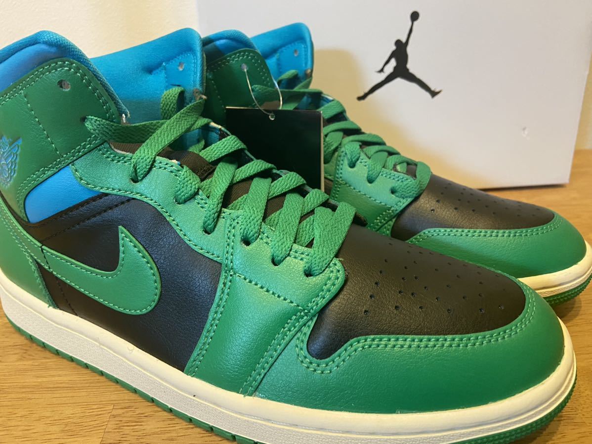 即決27cm NIKE WMNS AIR JORDAN1 Mid Black/Lucky Green and Aquatoneナイキ ウィメンズ エアジョーダン1 ミッド 新品正規