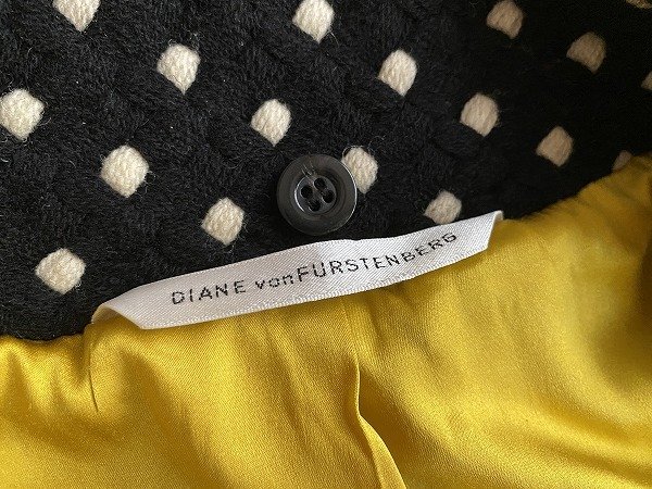  beautiful goods DIANE von FURSTENBERG Diane phone fa stain bar g coat dot black × white wool 100% *c082