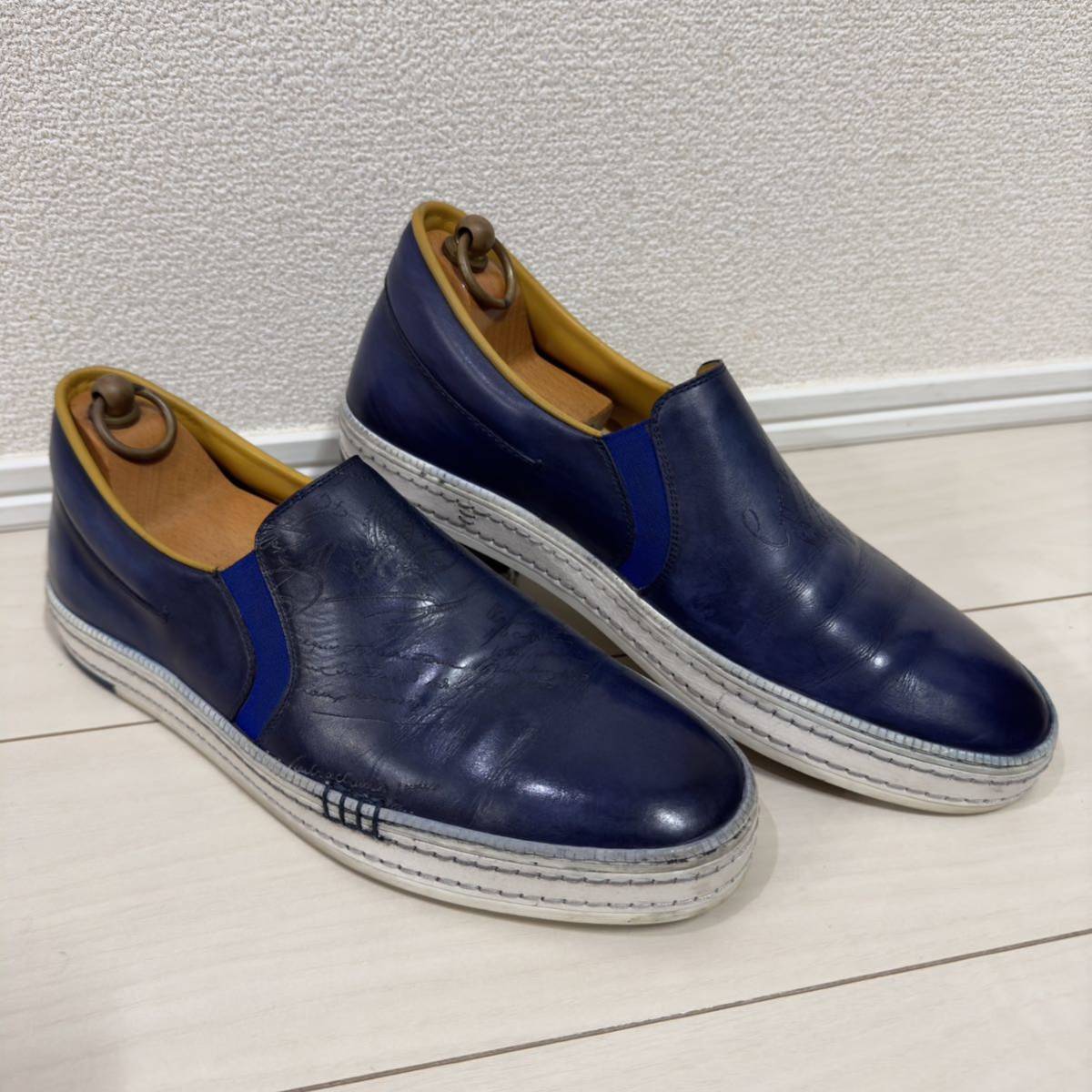  initial model regular price 23.5 ten thousand jpy Berluti Play time kali graph .-sklito leather slip-on shoes sneakers 8.5 blue pa tea n Loafer 