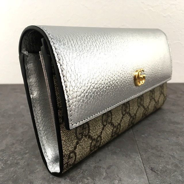 ☆送料無料☆ 未使用品 GUCCI 長財布 456116 日本限定 プチマーモント シルバー 箱付き 411_画像3