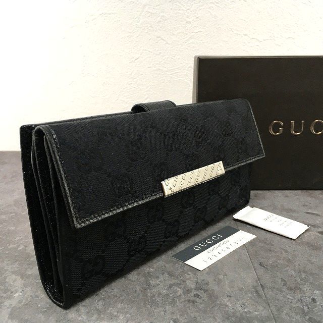 ☆送料無料☆ 未使用品 GUCCI 長財布 112715 GGキャンバス ブラック 箱付き 410