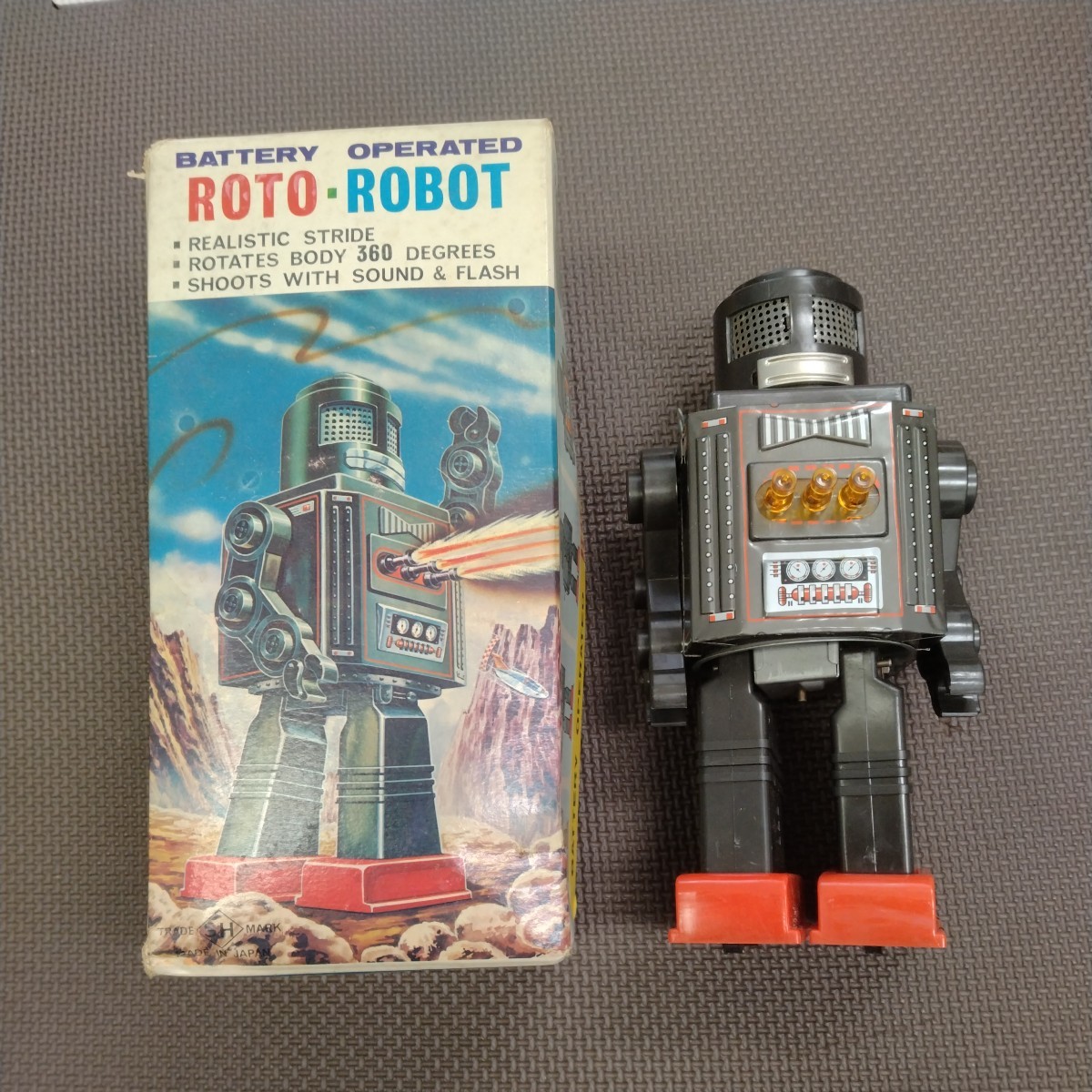  tin plate robot Showa Retro rare box attaching ROTO ROBOT battery type Vintage rare made in Japan 