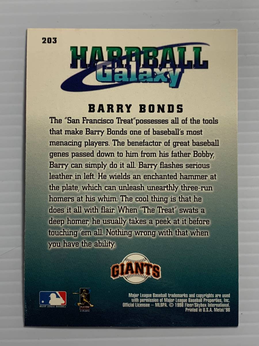 ★バリー・ボンズ【Barry Bonds】'98#203 通算2935安打・762本塁打・514盗塁_画像2