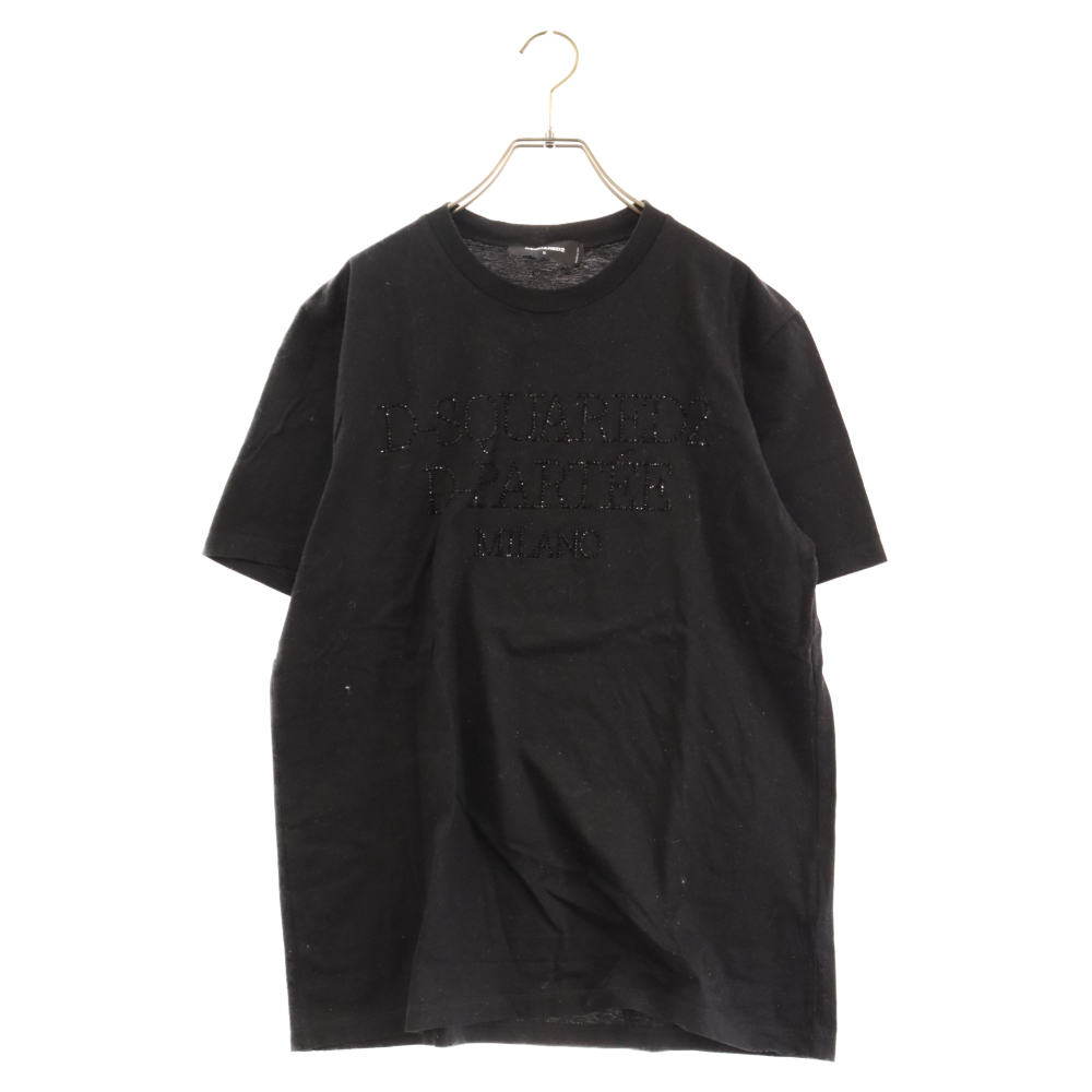 DSQUARED2 ディースクエアード Regular Fit Cotton T-shirt S74GD1201 ラインストーンロゴ 半袖Tシャツ ブラック