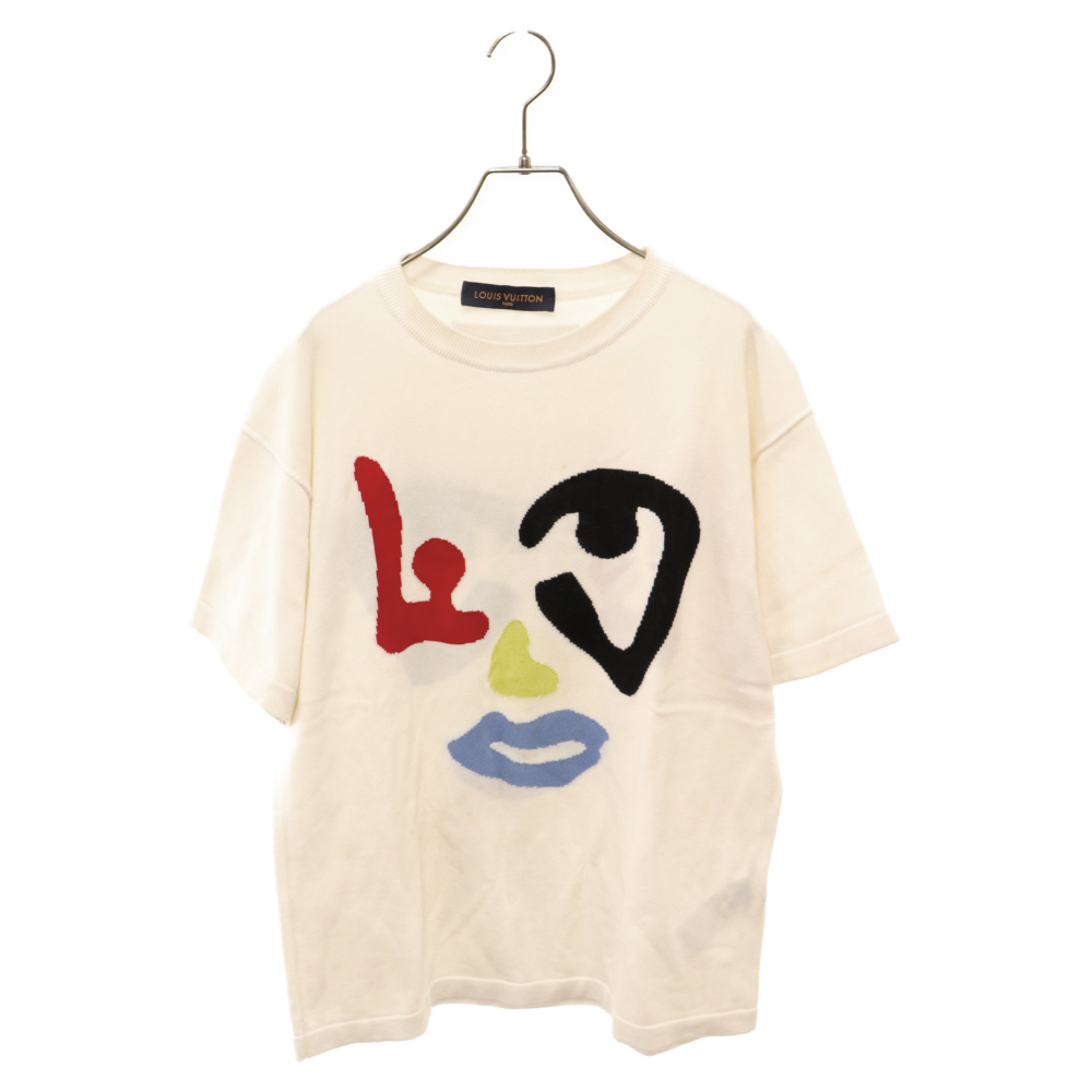 LOUIS VUITTON ルイヴィトン グラフィックロゴプリント ニット クルーネック半袖Tシャツ HNN01W ホワイト