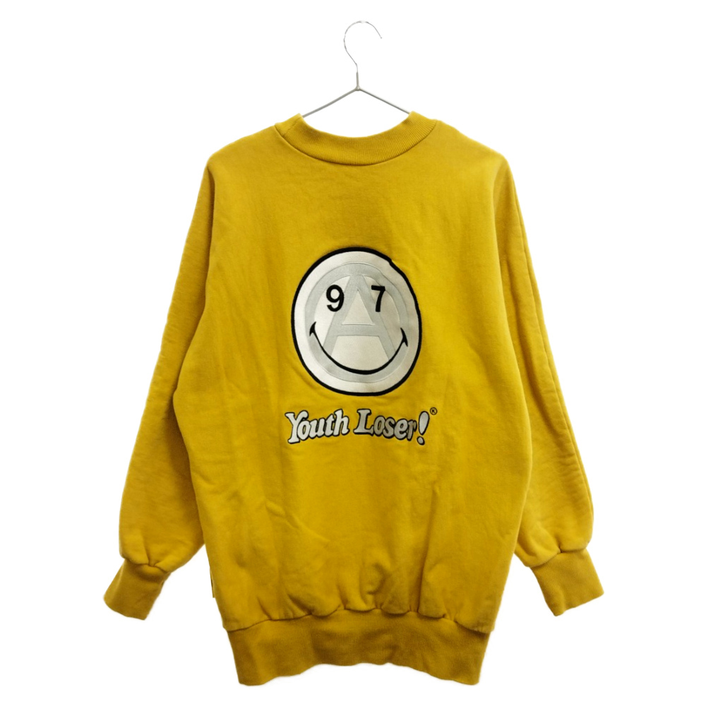 VERDY ベルディ 21SS×Youth Loser 1997 ANARCHY SMILE SWEAT スマイル バックロゴ刺繍モックネックスウェットトレーナー イエロー_画像1