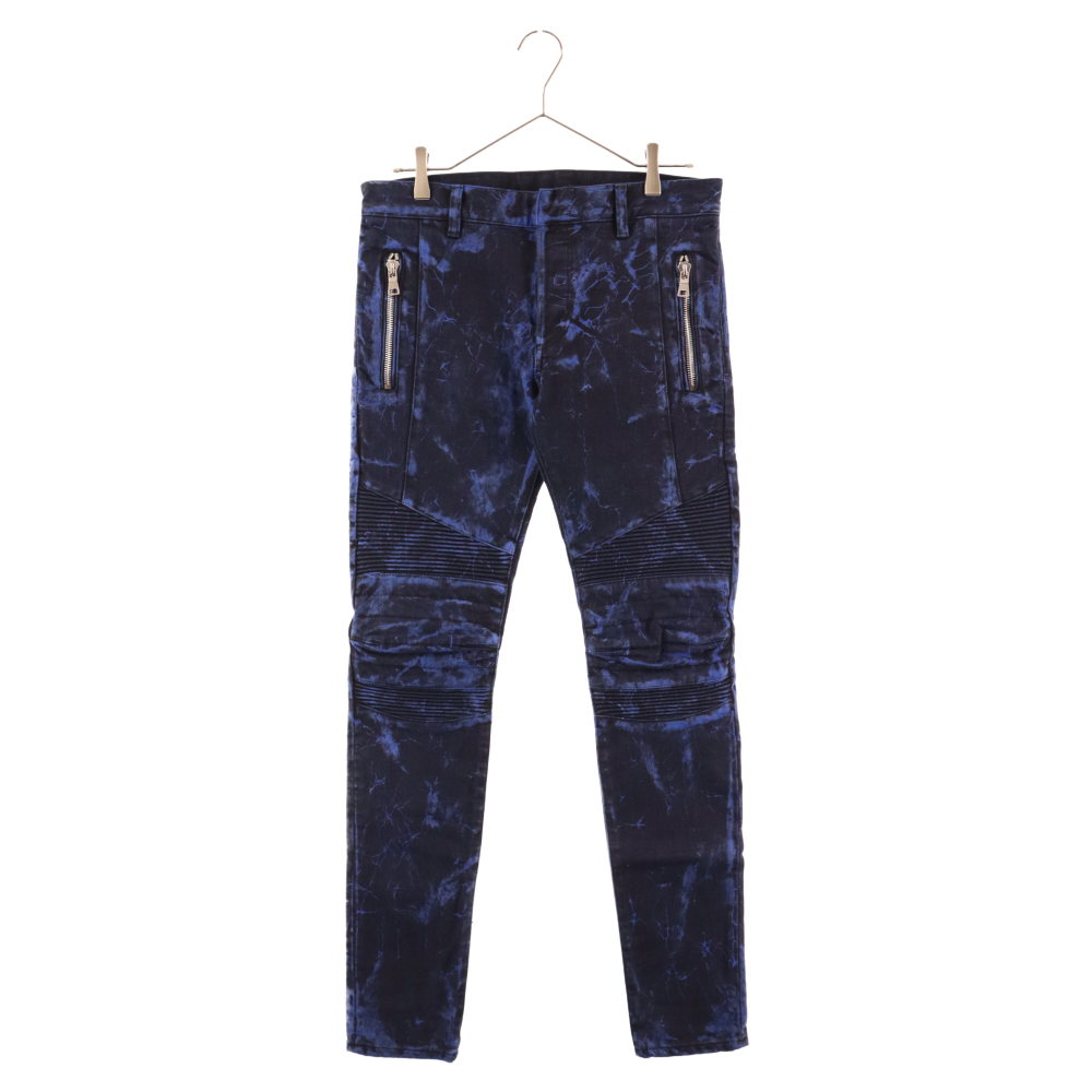 BALMAIN バルマン Distressed Biker Jeans W7H9010T022 総柄バイカーデニムパンツ ジーンズ ブルー/ブラック