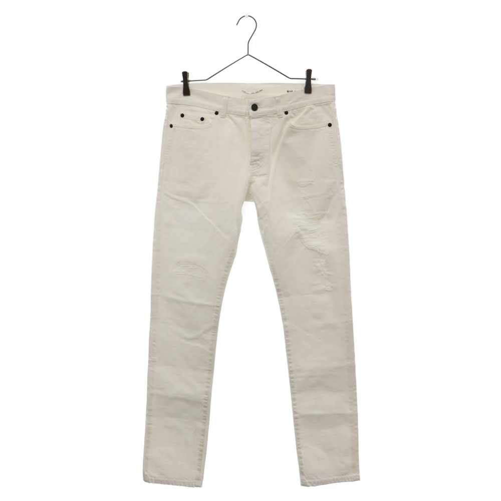SAINT LAURENT PARIS サンローランパリ SLIM FIT BIG HOLES Jeans スリムフィットビッグホールズジーンズ パンツ ホワイト 551344 YR888