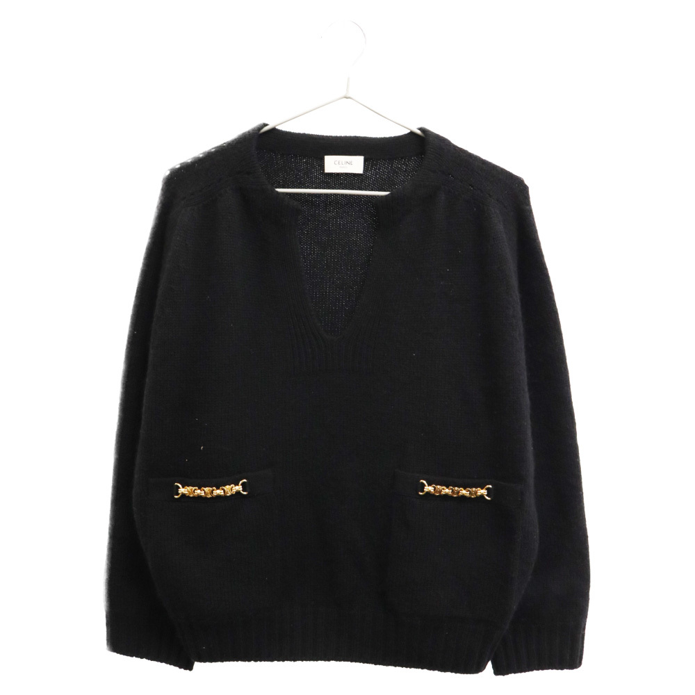 CELINE セリーヌ 22AW Triomphe V-Neck Sweater トリオンフ Vネック カシミヤ 長袖セーター ブラック レディース 2A79J384Dの画像1