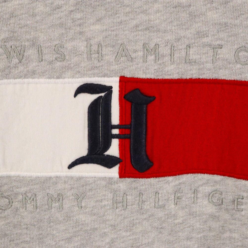 TOMMY HILFIGER トミーヒルフィガー×LEWIS HAMILTON ルイスハミルトン ロゴ刺繍クルーネックスウェットトレーナー グレー_画像6