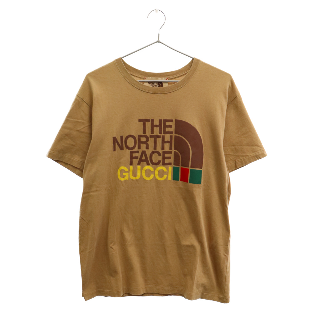 GUCCI グッチ 21AW×THE NORTH FACE Logo Print Tee×ノースフェイス ロゴプリント半袖Tシャツ ブラウン 615044 XJD2V