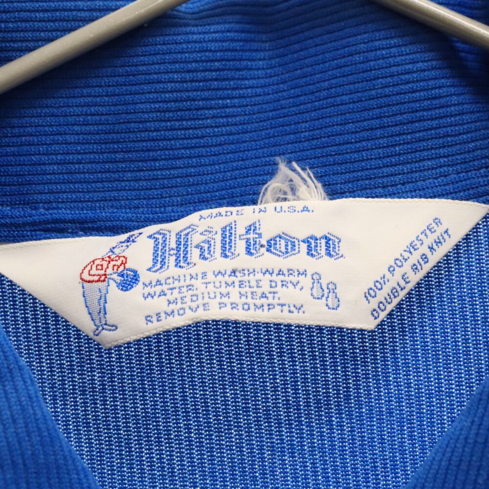 HILTON ヒルトン 70s ハーフジップ半袖シャツ ダブルリブニット バックプリント ブルー/ホワイト_画像6