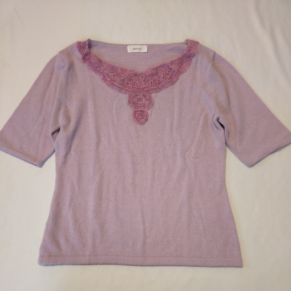 MAKELET カットソー ニット　セーター　半袖　　紫　Lサイズ　L アンゴラ　モヘア　ウール_画像1