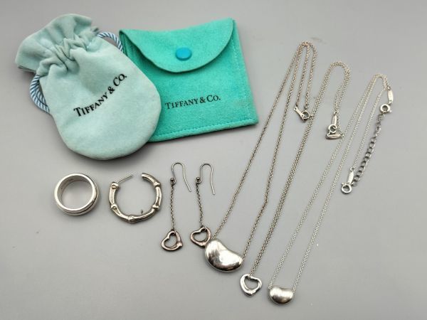 K5 1円～ 中古品 Tiffany ティファニー ネックレス ビーンズ リング バンブー フープピアス オープンハート 925刻印 まとめて6点セット_画像1