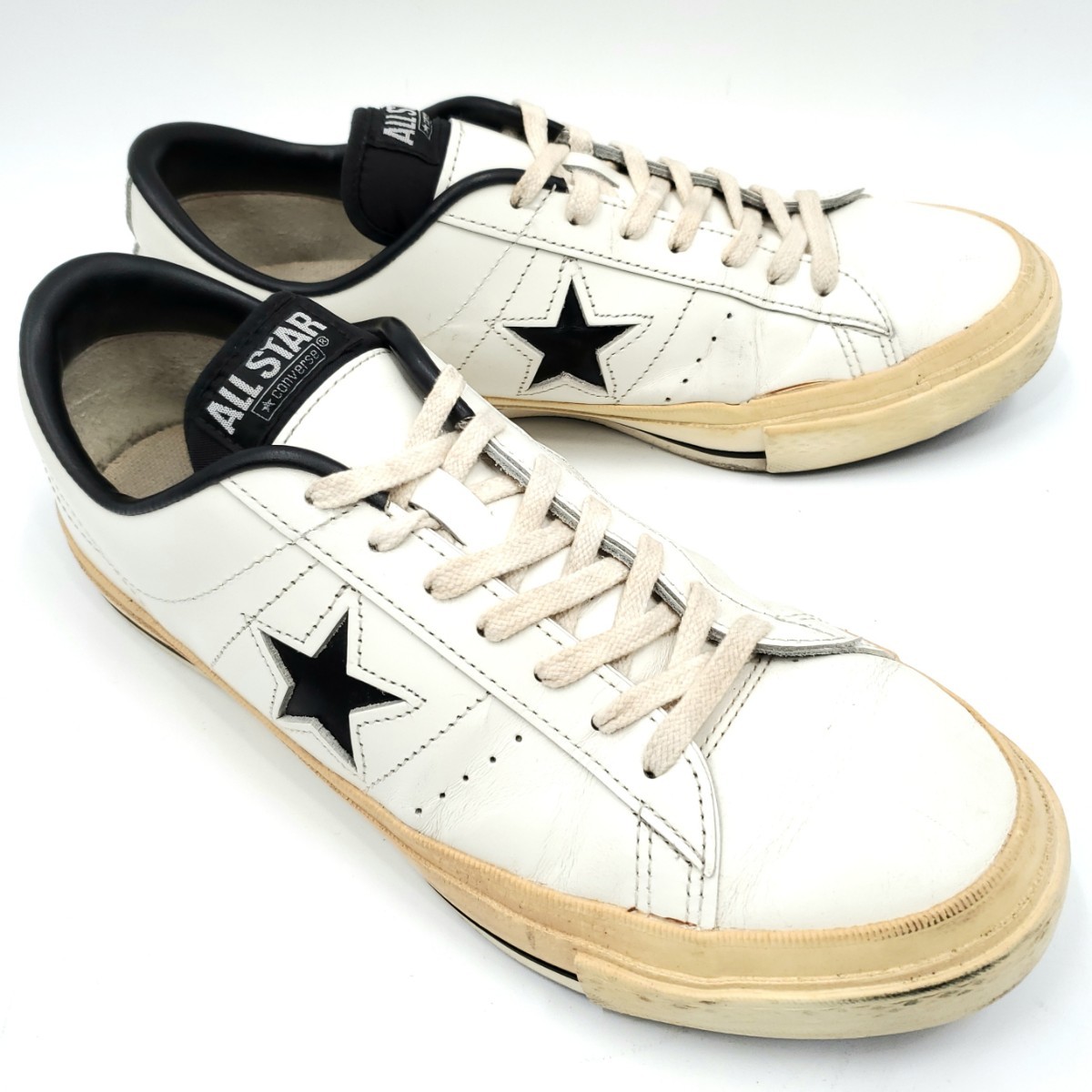 希少サイズ US9.5日本製★CONVERSE★約28.0cmワンスター本革レザースニーカー本皮コンバースオールスター白黒ONESTARALLSTARV-3廃番 SZS7