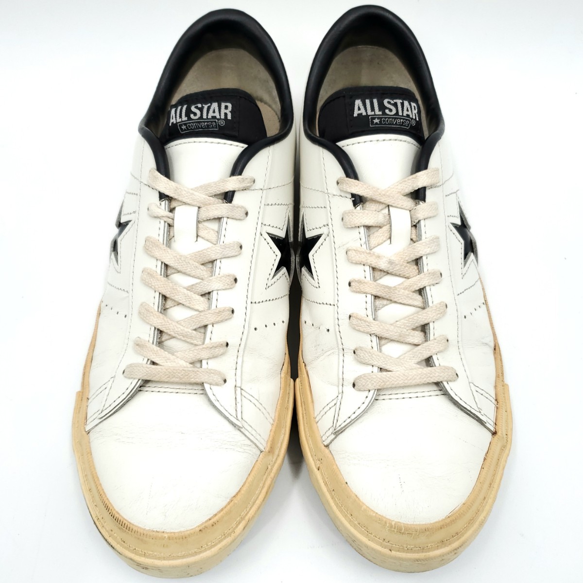 希少サイズ US9.5日本製★CONVERSE★約28.0cmワンスター本革レザースニーカー本皮コンバースオールスター白黒ONESTARALLSTARV-3廃番 SZS7