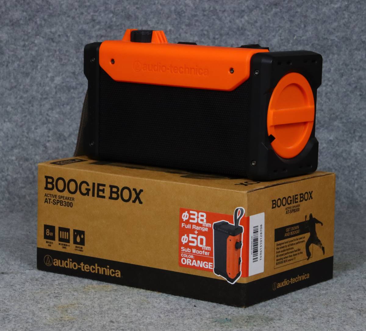 中古動作美品 Audio-Technica BOOGIE BOX AT-SPB300 オレンジ色 1ch 防水アクティブ・スピーカー 元箱・取説付き オーディオ・テクニカ_画像3