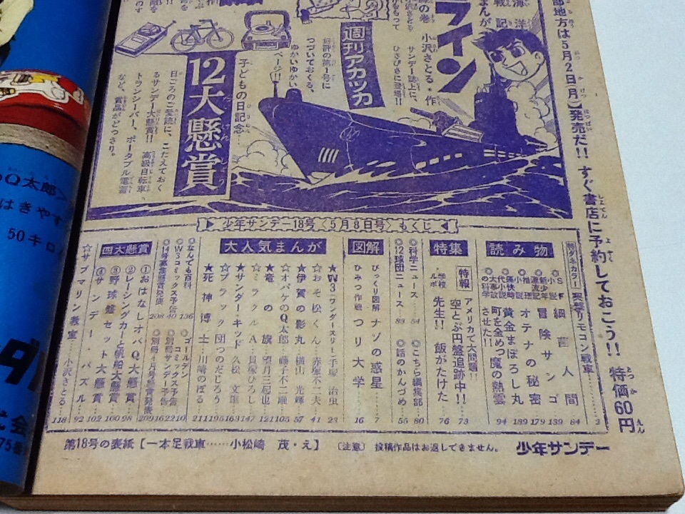 1966年 週刊少年サンデー18号 手塚治 横山光輝 藤子不二雄 赤塚不二夫他_画像7