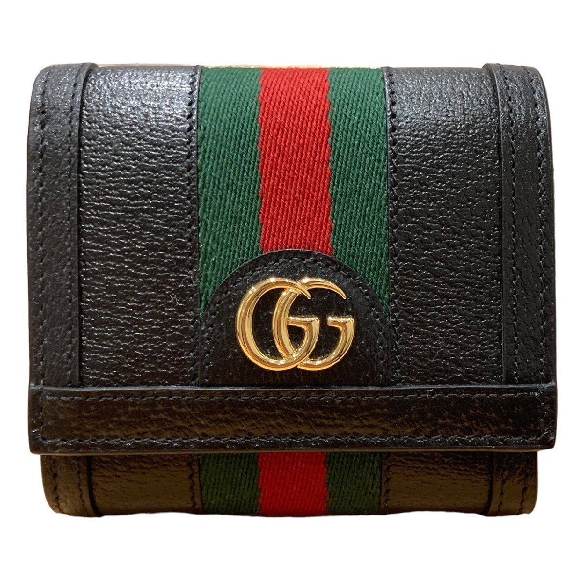 新品 GUCCI グッチ シェリーライン オフィディア ウェブ ストライプ GG金具 レザー ブラック 二つ折り財布 719887DJ2DG_画像2