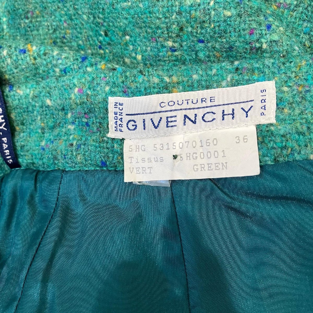 1円 Givenchy ジバンシー ツイードセットアップ ウール ヴィンテージ グリーン系_画像5