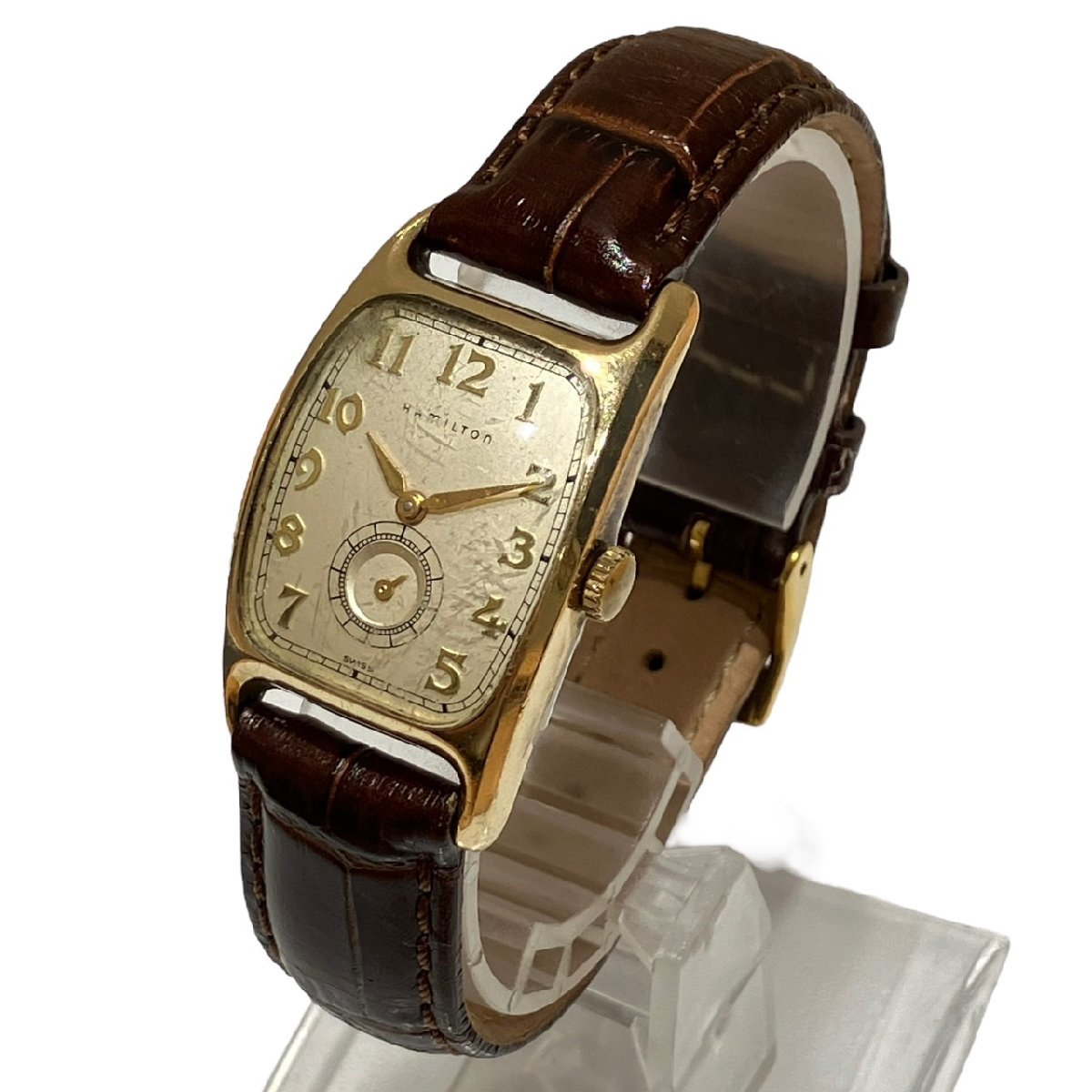 HAMILTON ハミルトン 手巻き スモールセコンド 0885 ゴールドカラー 10K GOLD FILLED 革ベルト レディース 腕時計_画像2