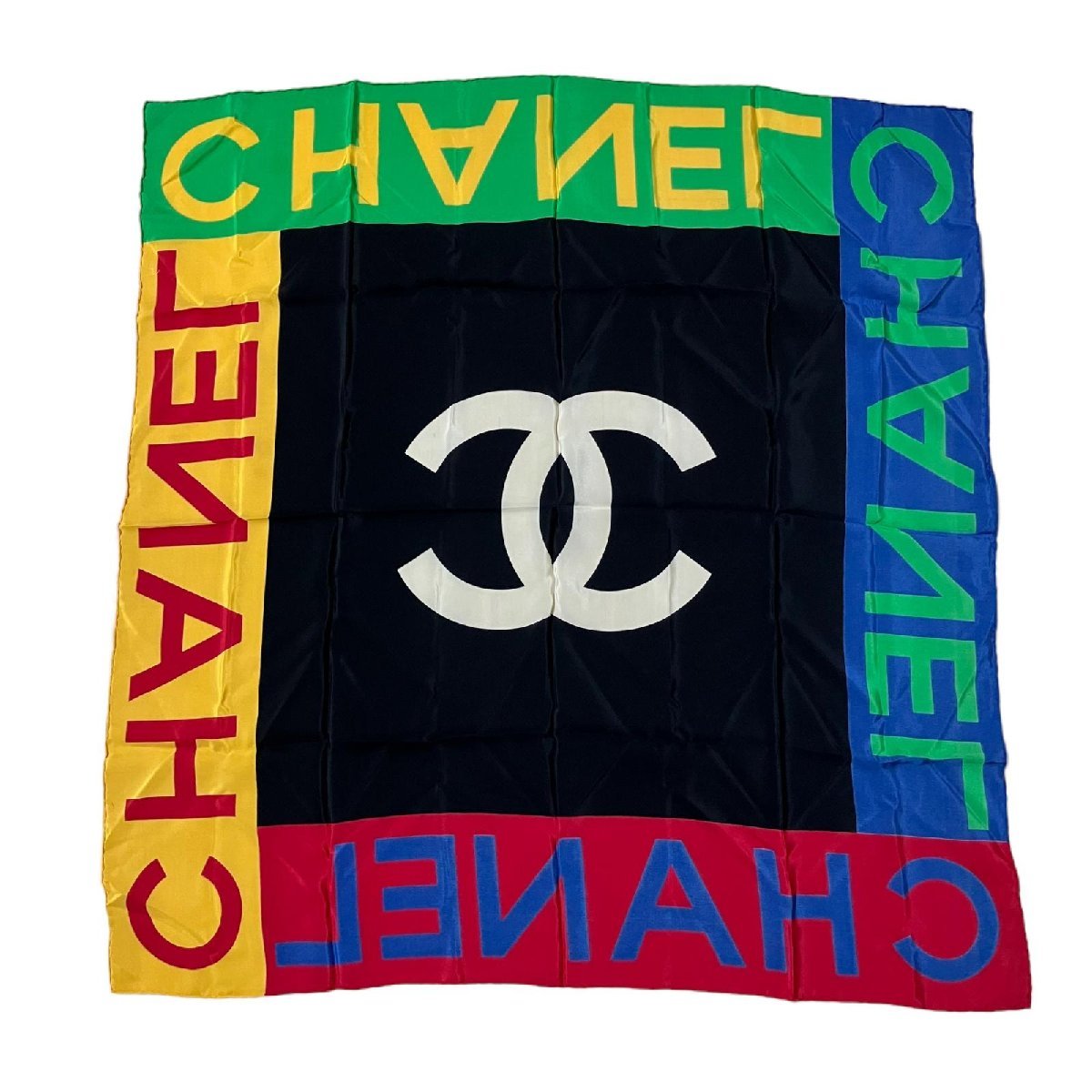 ○ 送料無料 CHANEL シャネル スカーフ ココマーク ロゴ カラフル マルチカラー シルク100％ レディース_画像2