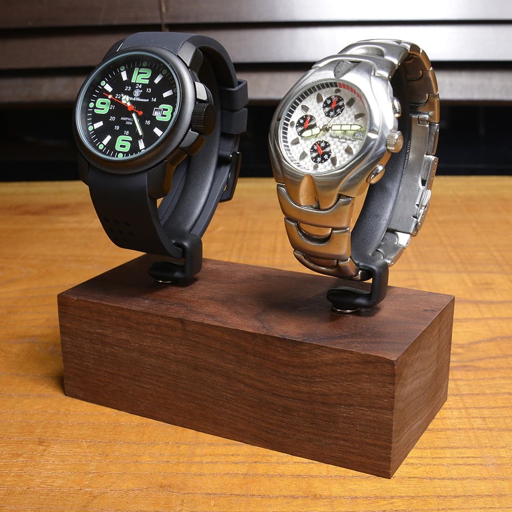 腕時計スタンド 2本用 G型 ウォッチスタンド 木製台座 ウォールナット 無垢材 インテリア ディスプレイ コレクション_画像1