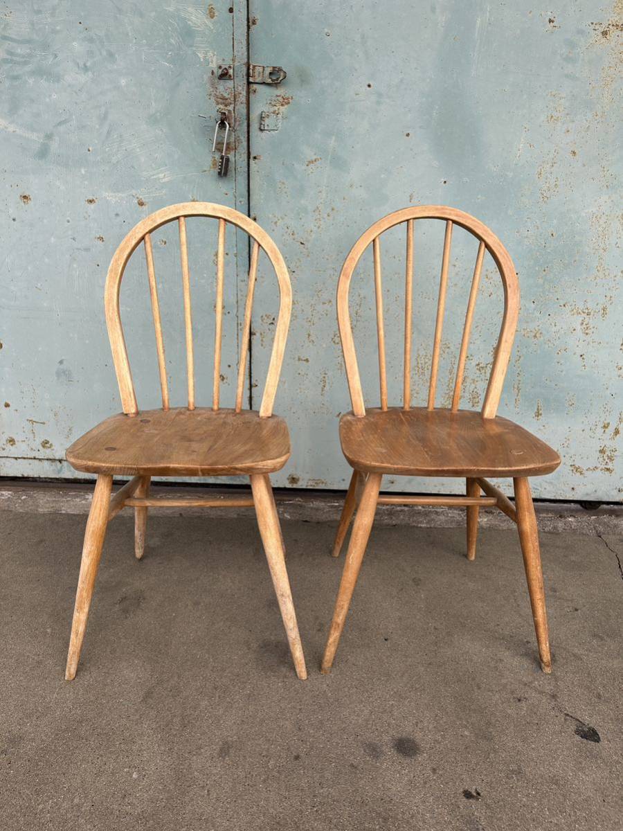 アーコール フープバックチェア ２脚 アンティーク ERCOL ダイニングチェア 英国 ヴィンテージ 曲木 椅子 エルム 天然木 イギリス