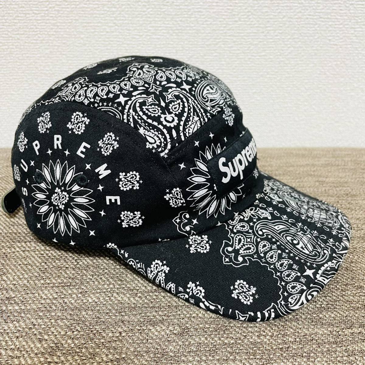 Supreme Bandana Camp Cap Black Free 21ss 2021年 黒 ブラック バンダナ キャンプ キャップ ボックスロゴ ペイズリー_画像3