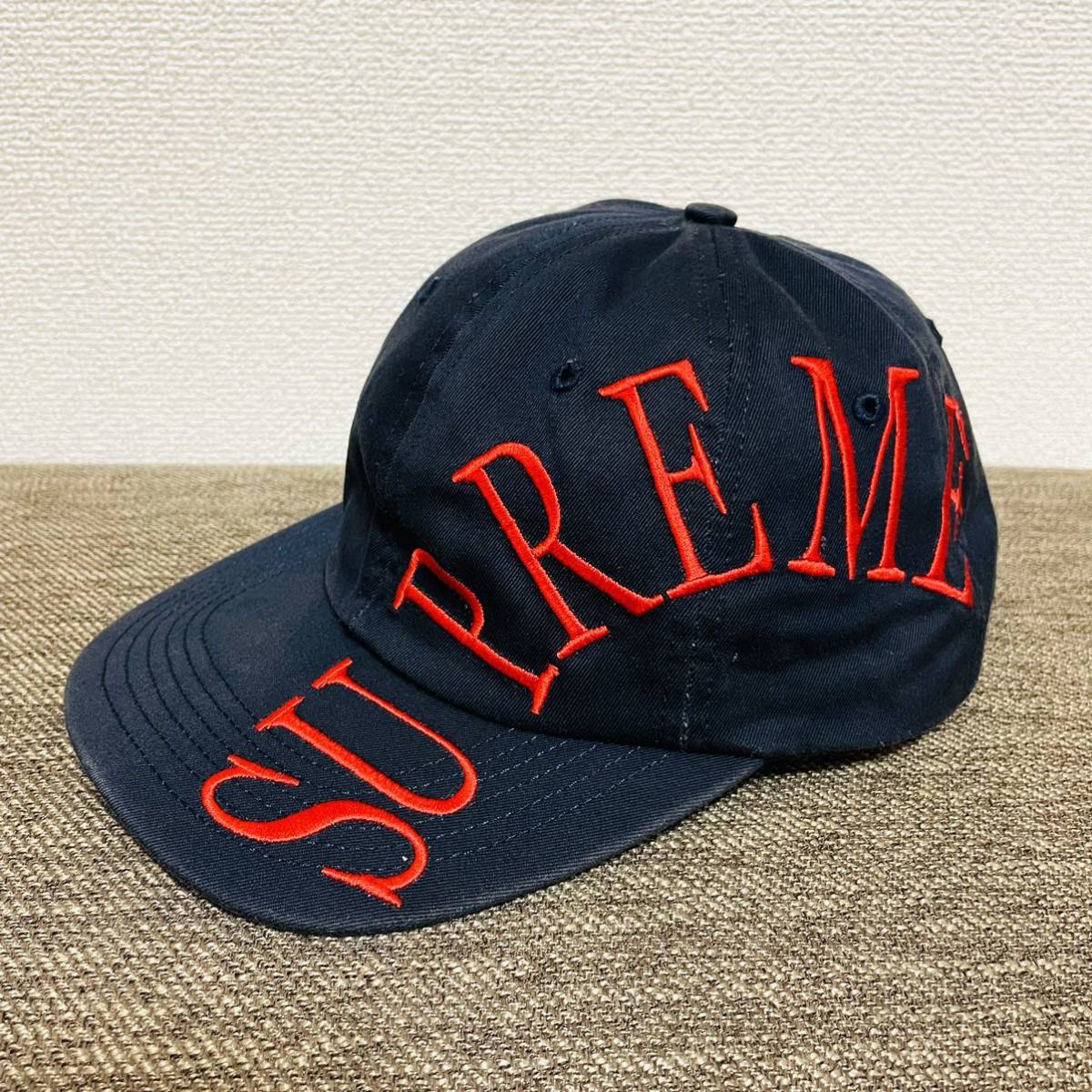 Supreme Side Arc Logo 6-Panel Cap Navy Red Free 18ss 2018年 紺 赤 ネイビー レッド サイド アーチロゴ 6パネル キャップ