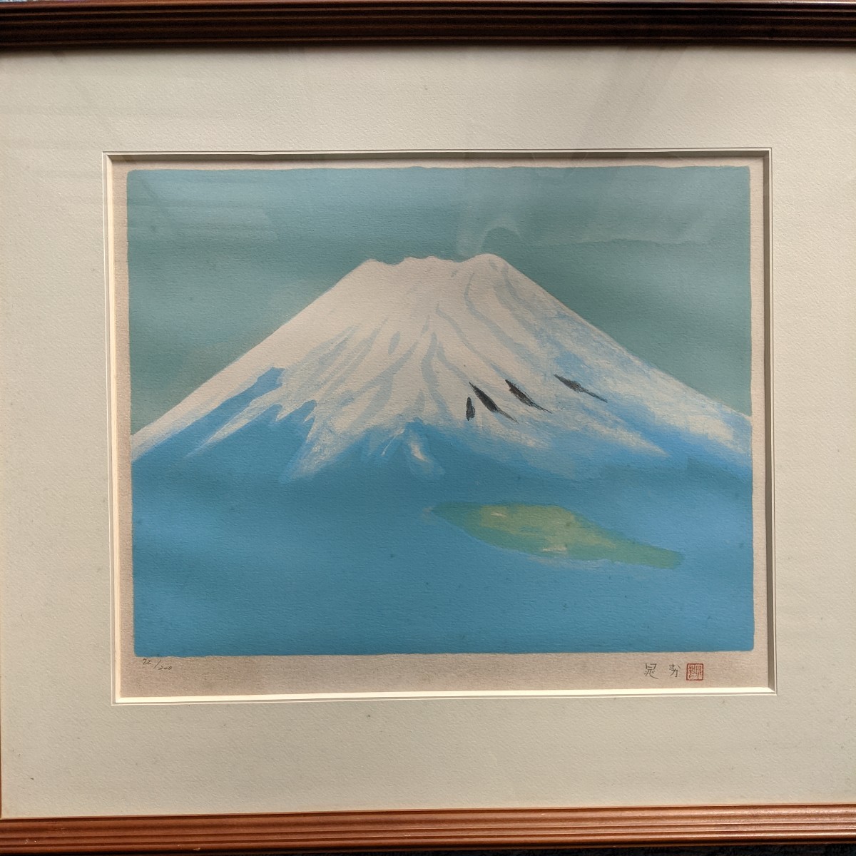 五】真作 三輪晁勢 『湖畔の花』 日本画 彩色 15号 1977年 共