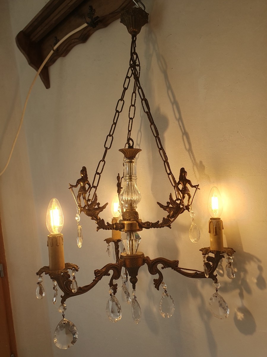 A311223 France antique * attaching 3 light bronze made chandelier lighting bronze motif attaching *bro can to* miscellaneous goods * French interior 