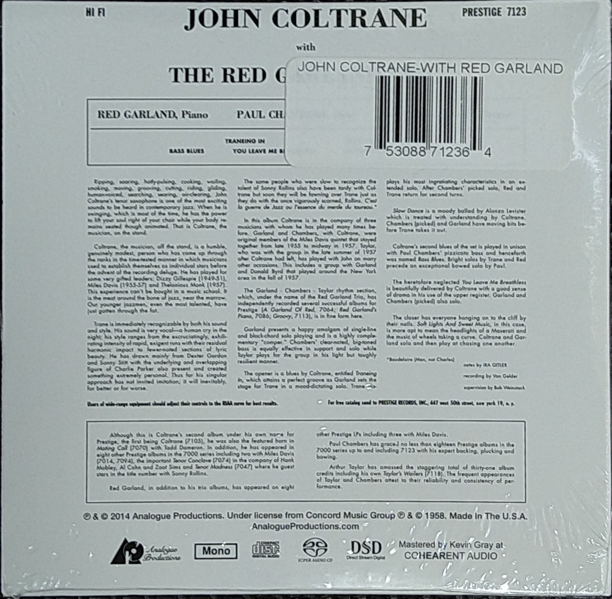 新品 即決 Analogue Productions SACD ジョン・コルトレーン トレーニング・イン John Coltrane With The Red Garland Trio_画像3