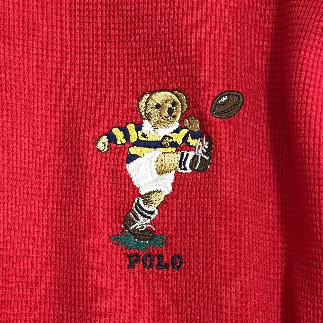 ポロ　ラルフローレン　XL　ポロベア　ラグビー　刺繍ワッペン　ワッフル　ロンT シャツ POLO RALPH LAUREN 赤　レッド_画像4