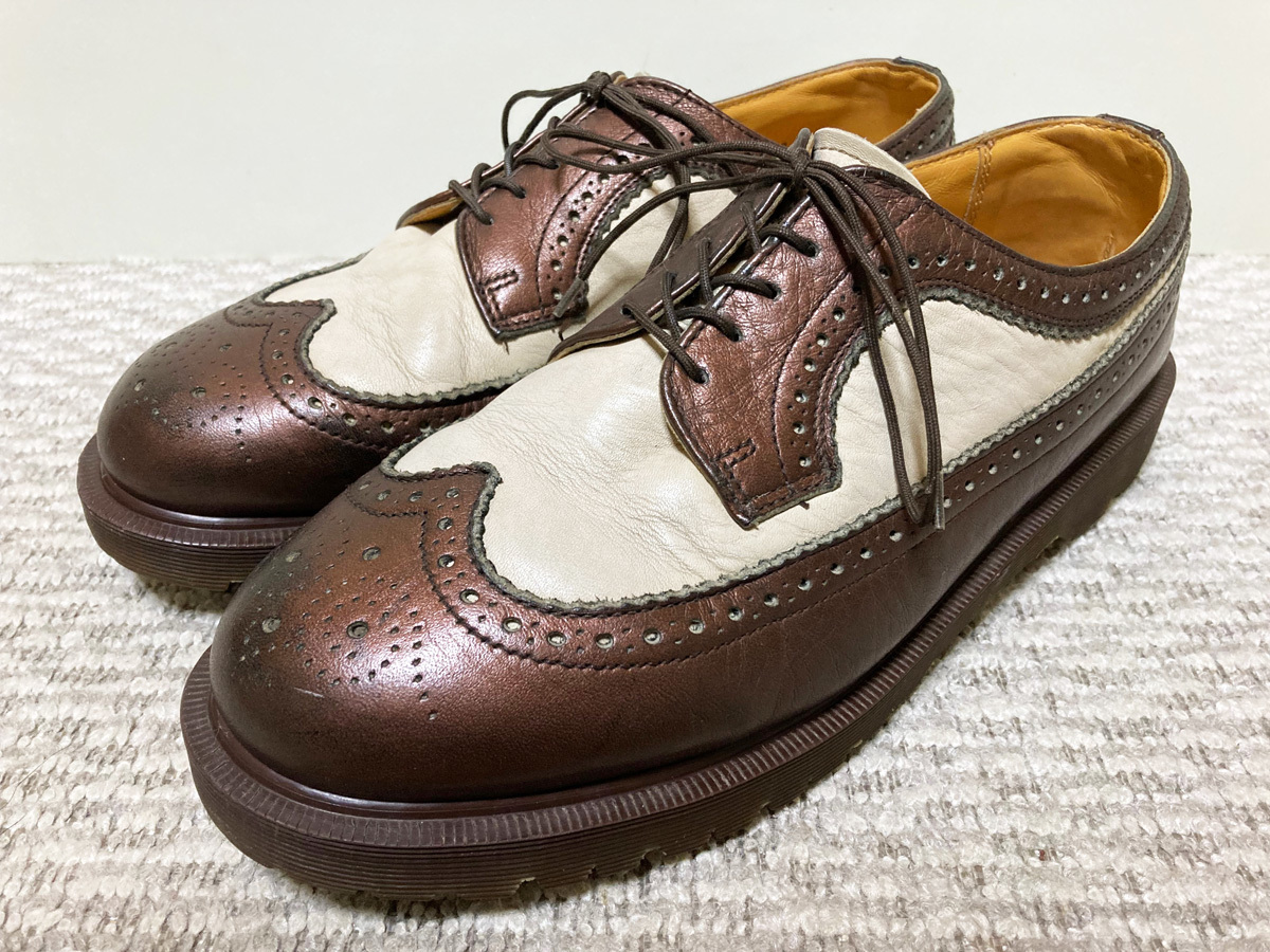 ♪英国製 Made in England Dr.Martens Wing Tip Shoes Metallic Brown Combi ドクターマーチン ウィングチップ UK9 白×メタリック♪