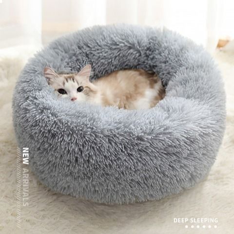 【676】ペットベッド 猫ベッド 犬ベッド 猫クッションベッド 丸型 洗える 新品 薄グレー