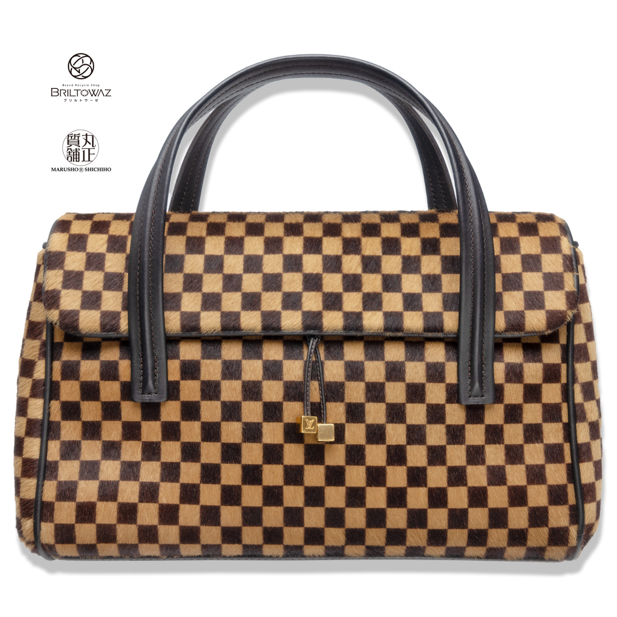 ルイヴィトン ライオン リオン ダミエ・ソバージュ M92131 ハンドバッグ フラップ レザー ハラコ LOUISVUITTON LV レディース(M212148e)_画像1