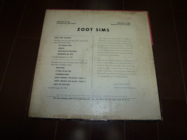 Z００T SIMS ZOOT SIMS QUARTETS オリジナル盤 PRESTIGE PRLP7026_画像2