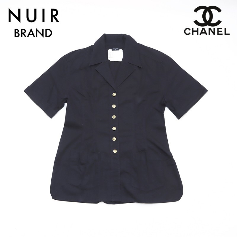  Chanel CHANEL short sleeves shirt here button size 44 2019 year cotton black 