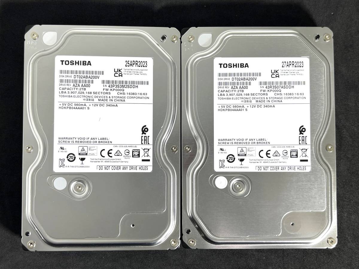 【送料無料】 2個セット ★ 2TB ★　DT02ABA200V　/　TOSHIBA【使用時間：353ｈ＆230ｈ】2023年製 稼働極少 3.5インチ内蔵 AVコマンド対応_画像1