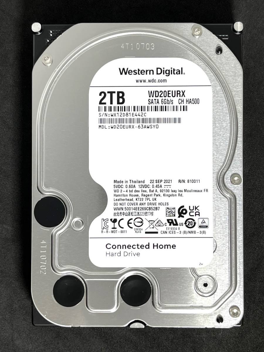 【送料無料】★ 2TB ★ Western Digital / WD20EURX【使用時間：33 ｈ】2021年製 新品同様　AVコマンド対応　WD 3.5インチ内蔵HDD/SATA600