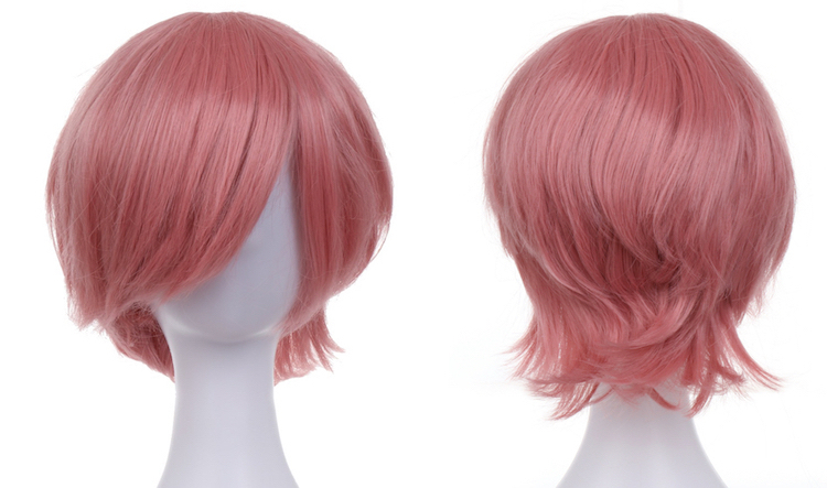  wig SET Halloween fancy dress Short Wolf full wig lady's cosplay hair net stand attaching group coral pink 