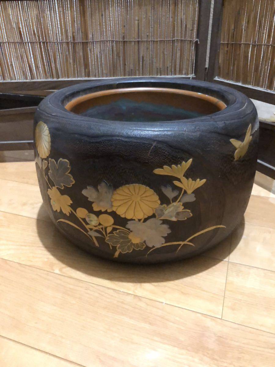 火鉢 アンティーク 木製 螺鈿 桐火鉢 鉢