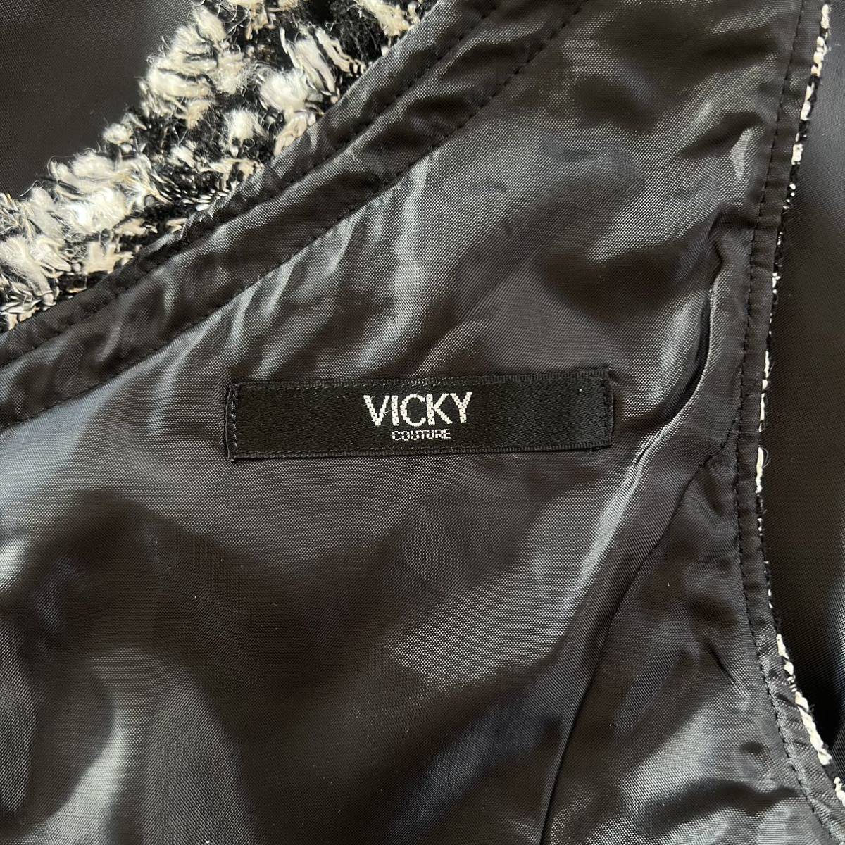 VICKY ビッキー ノースリーブ ワンピース ブラック ホワイト モノクロ 2